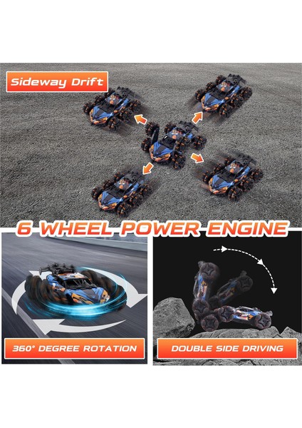 Işık ve Müzikli Hareket Algılamalı Rc Dublör Araba, 2.4ghz Drift Dublör Uzaktan Kumandalı Arabalar, 6WD Çift Taraflı 360° Dönen Dönüşüm Off Road Rc Dublör Araba, 6-12 Yaşındaki Erk (Yurt Dışından) indirimleri