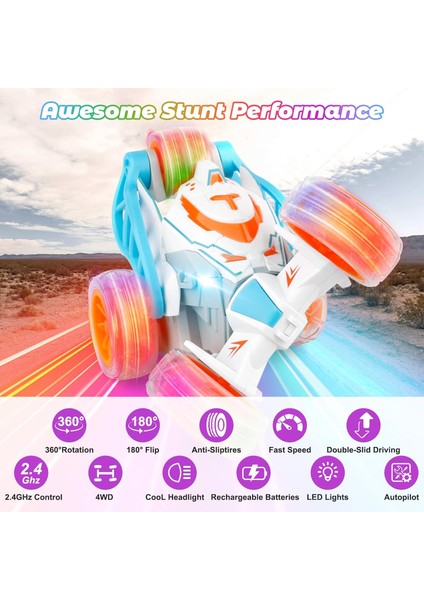 Logoplay Çocuklar Için Rc Dublör Araba, 360 Döner Uzaktan Kumandalı Araba, 2.4ghz Tüm Arazi Oyuncakları, Renkli Işıklar ve Müzik ve Sprey Ile, Erkekler Kızlar Için Doğum Günü Hediy (Yurt Dışından)