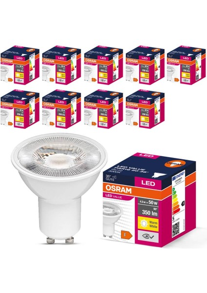 LED Value PAR16 4.5W GU10 3000K Sıcak Beyaz Ampul 10 Adet