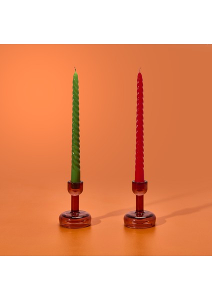 2'li Şamdan Mum - Kırmızı / Yeşil - 25X2 cm