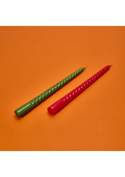 2'li Şamdan Mum - Kırmızı / Yeşil - 25X2 cm modelleri