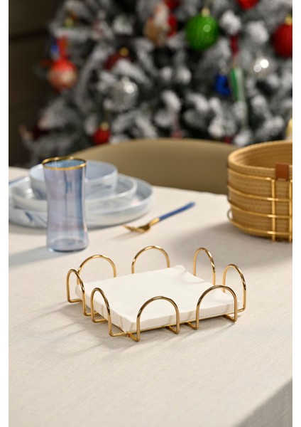 Altın Kare 18 cm Peçetelik, Kafe, Restoran, Otel, Mutfak Sofra Büyük Boy Peçete - Metal Paslanmaz