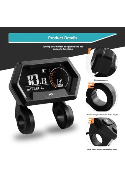 M9 Elektrikli Bisiklet LCD Ekran 24V-72V Scooter Renk Ölçer Kar Motoru Hızölçeri Su Geçirmez 5pın (Yurt Dışından)