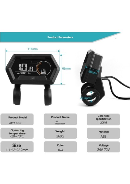 M9 Elektrikli Bisiklet LCD Ekran 24V-72V Scooter Renk Ölçer Kar Motoru Hızölçeri Su Geçirmez 5pın (Yurt Dışından)