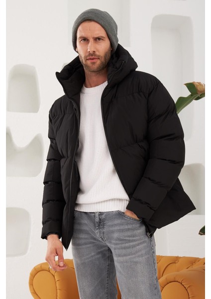 Erkek Garnili Su ve Rüzgar Geçirmez Oversize Şişme Mont Siyah - 561DNGR fiyatları