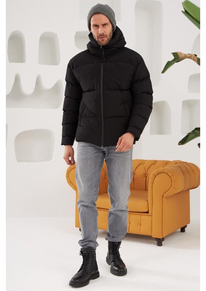 Erkek Garnili Su ve Rüzgar Geçirmez Oversize Şişme Mont Siyah - 561DNGR modelleri