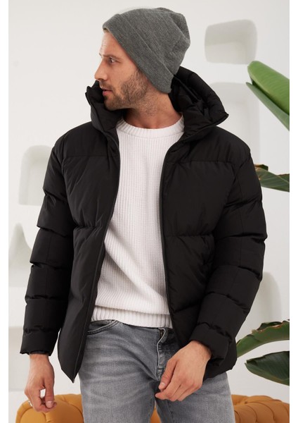 Erkek Garnili Su ve Rüzgar Geçirmez Oversize Şişme Mont Siyah - 561DNGR indirimleri