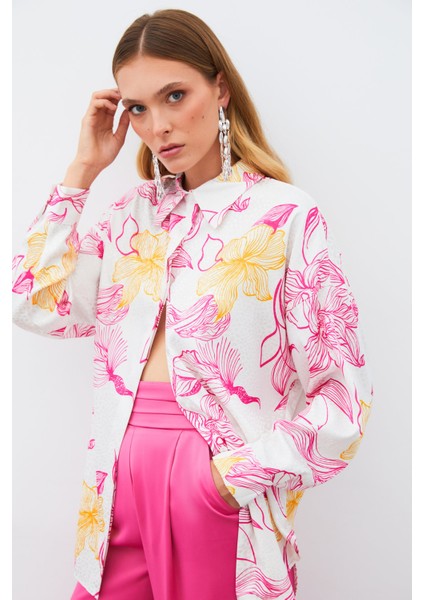 Renkli Desenli Salaş Gömlek - Fuşya modelleri