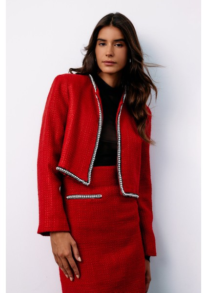 Aksesuar Detaylı Tüvit Ceket - Kırmızı fiyatları
