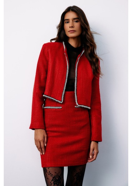 Aksesuar Detaylı Tüvit Ceket - Kırmızı modelleri