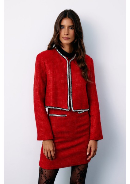 Aksesuar Detaylı Tüvit Ceket - Kırmızı fırsatları