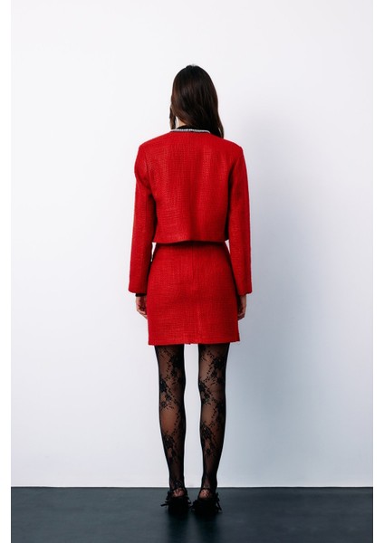 Aksesuar Detaylı Tüvit Ceket - Kırmızı indirimleri