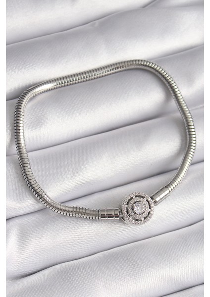 316L Çelik Zincir Gold Renk Zirkon Taşlı Charm Model Kadın Bileklik - TJ-BB6423
