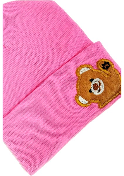 Akrilik Ayıcık Figürlü Çocuk Bere Pembe fiyatları