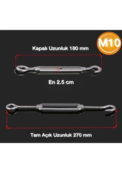Yük Halat Galvenizli Gerdirme Çektirme Demiri M10