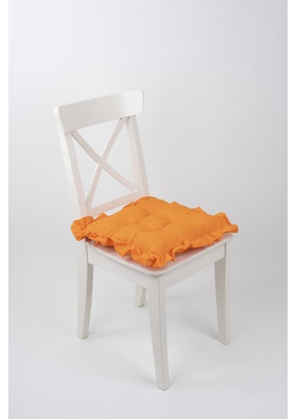 Fancy Fırfırlı Pofidik Turuncu Sandalye Minderi Bağcıklı 42X42CM