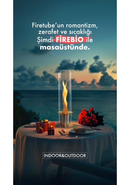Firebio Masa Üstü Şömine Bio Ethanol Dumansız İç ve Dış Mekan Paslanmaz Çelik Quarz Cam