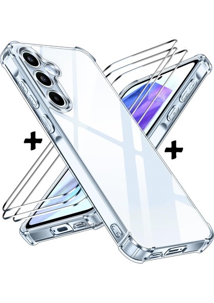 Samsung Galaxy S24 Fe Kılıf Köşe Korumalı Darbeye Dayanıklı Antişok Şeffaf Silikon + 9h Temperli Cam 2in1 Set