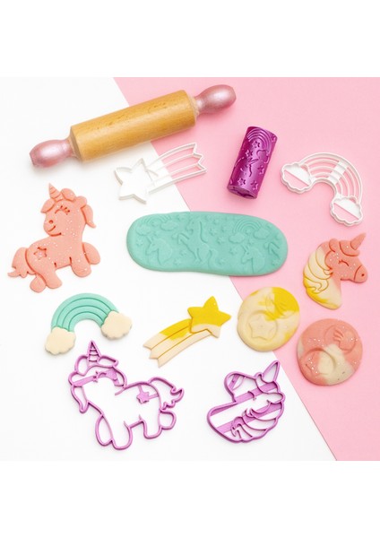Doğal Oyun Hamuru Unicorn Dream Set 4*150GR, Kalıp, Damga Roller, Ahşap Mini Merdane fiyatları