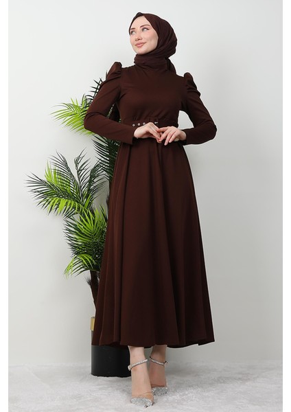 Berna Balon Kol Elbise Acı Kahve
