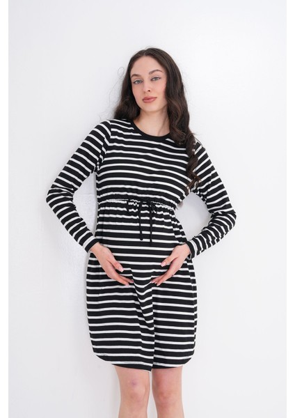 Hamile Elbise Çizgili Önü Bağlamalı Yumuşak Viskon Kumaş modelleri