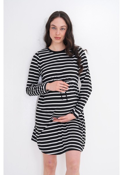 Hamile Elbise Çizgili Önü Bağlamalı Yumuşak Viskon Kumaş fırsatları