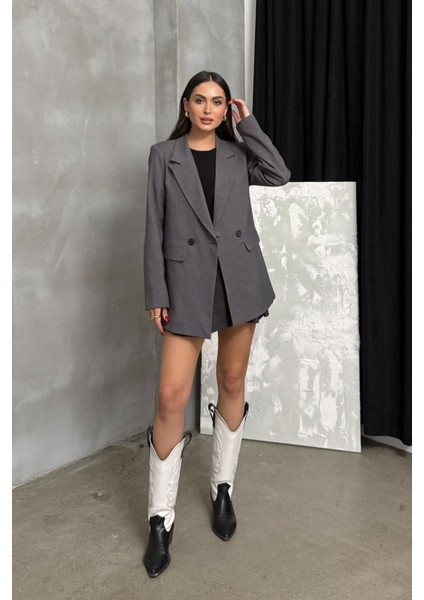 Kadın Blazer Ceket Oversize Düğmeli Vatkalı
