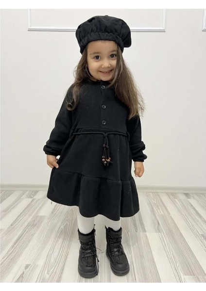 Kaşe Kumaş Şapkalı Kız Çocuk Elbise MNK0559