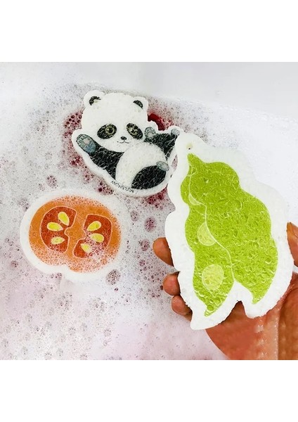 Bulaşık Yıkama Için Sevimli Panda, ve Domates Şekillerinde Kırmızı Sıkıştırılmış Odun Hamuru Süngerleri Ayakkabılar Için Ovma Fırçası Ovma Sabunu (Yurt Dışından)