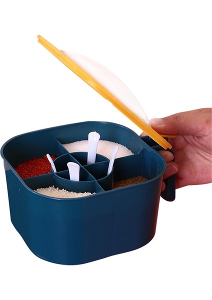 Lacivert Baharat Kutusu Mutfak Dört Bölmeli Kapaklı Mühürlü Nem Geçirmez Tat Geçirmez Baharat Depolama Organizatör Mutfak Gadget'ı (Yurt Dışından)