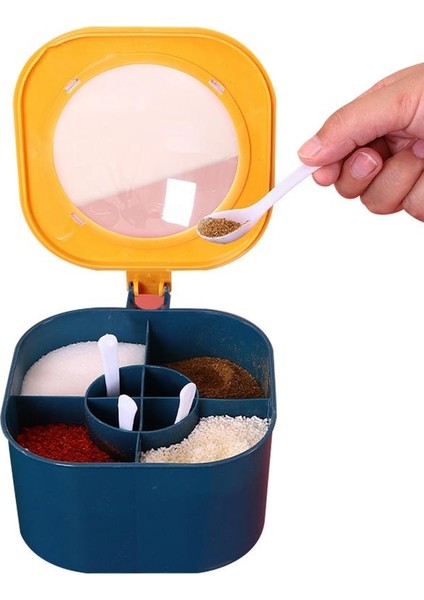 Lacivert Baharat Kutusu Mutfak Dört Bölmeli Kapaklı Mühürlü Nem Geçirmez Tat Geçirmez Baharat Depolama Organizatör Mutfak Gadget'ı (Yurt Dışından)