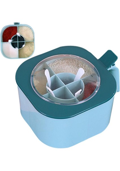 Lacivert Baharat Kutusu Mutfak Dört Bölmeli Kapaklı Mühürlü Nem Geçirmez Tat Geçirmez Baharat Depolama Organizatör Mutfak Gadget'ı (Yurt Dışından)