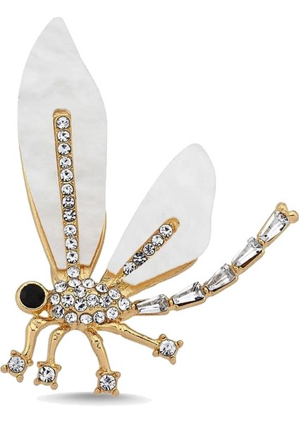 Beyaz Asetatlı Taşlı Yusufçuk Yaka Iğnesi Broş