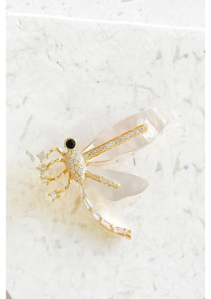 Beyaz Asetatlı Taşlı Yusufçuk Yaka Iğnesi Broş modelleri