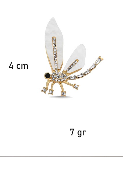 Beyaz Asetatlı Taşlı Yusufçuk Yaka Iğnesi Broş fırsatları
