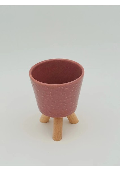 Seramik Ahşap Ayaklı Kaktüs Saksısı 10 cm
