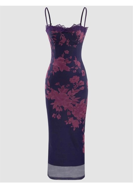 ROSEN DRESS - ÇİÇEK BASKILI ASTARLI MİDİ ELBİSE