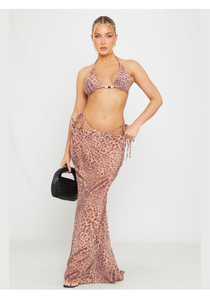 Leopar Desenli Bikini Takımı ve Etek Takım