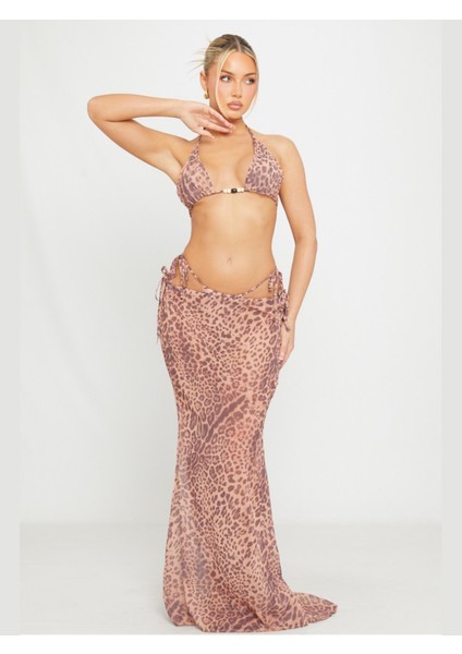 Leopar Desenli Bikini Takımı ve Etek Takım