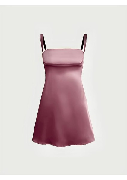 Saten Mini Elbise - Pastel Pembe