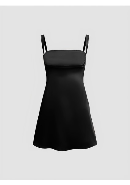 Saten Mini Elbise - Siyah
