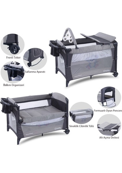 Sleep Side Play Anne Yanı Park Yatak Sallanır Cibinlikli Oyun Parkı Bebek Beşik 70X110 Cm