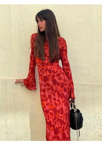 Hafif Transparan Çiçek Baskılı Tül Elbise fırsatları