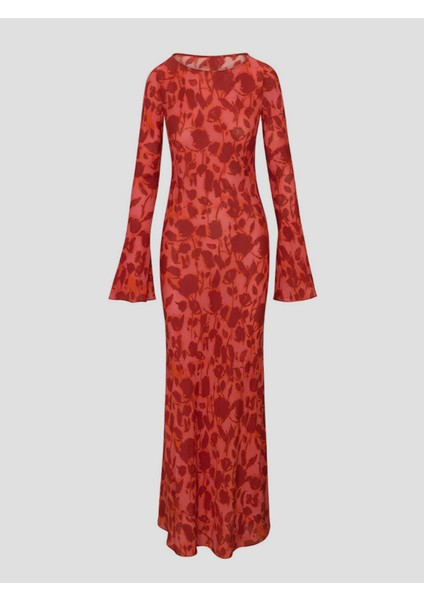 Hafif Transparan Çiçek Baskılı Tül Elbise indirimleri