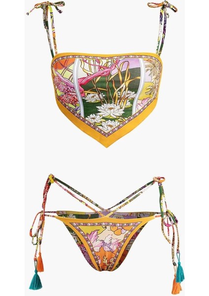 Çiçek Baskılı Bandana Kesim Bikini