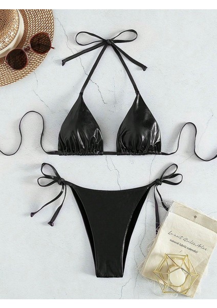 Metalik Bikini Takımı - Siyah