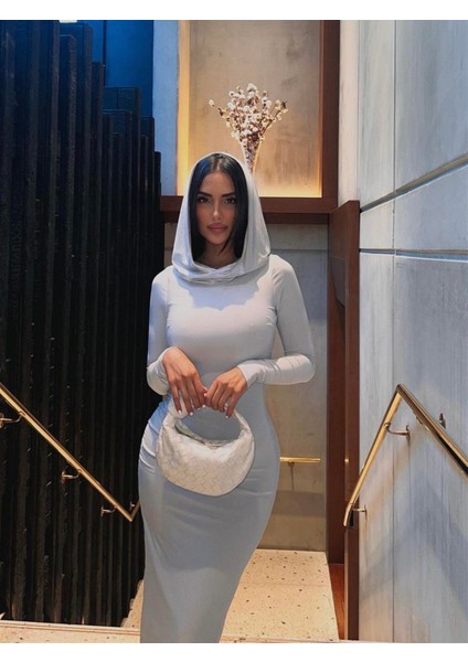 Sahara Şapkalı Uzun Gri Elbise modelleri