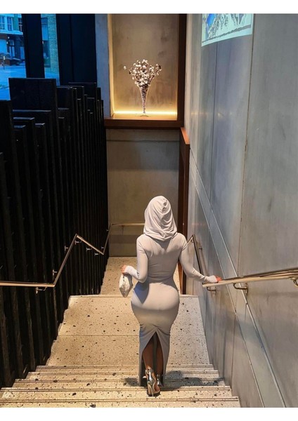 Sahara Şapkalı Uzun Gri Elbise fırsatları