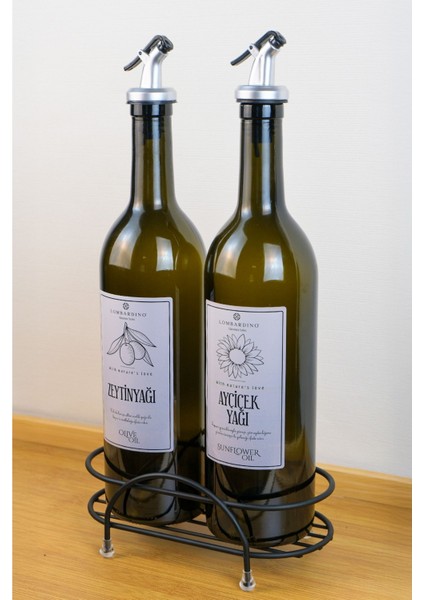 Petra 2'Li Siyah Metal Standlı Yağdanlık Seti Gümüş Etiketli Amber Yağlık 750 Ml