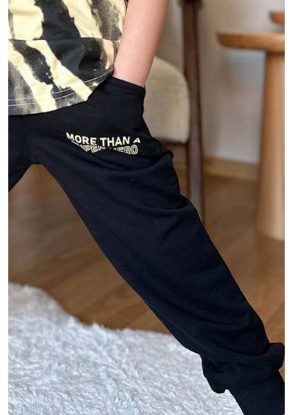 Erkek Çocuk More Than Yazı ve Eskitme Yazı Baskı Detaylı T-Shirt Sarı Eşofman Takım